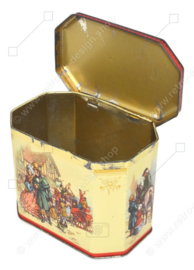 Vintage tin depicting a carriage and coachman with four horses and passengers