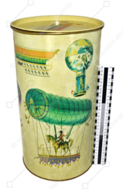Hohe Vintage Blechdose mit Bildern von Ballons und Zeppelinen