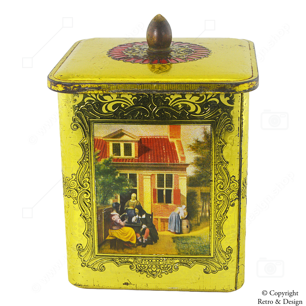 Boîte vintage en métal d’art avec peintures de Hals, Van Dyck & De Hooch – Verblifa 1935–1939
