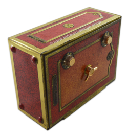 Vintage tin money box in the shape of a safe made by Smith & Johnson, London
