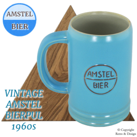 Chope de Bière Vintage en Grès Bleu Pastel des Années 1960 – Bière Amstel