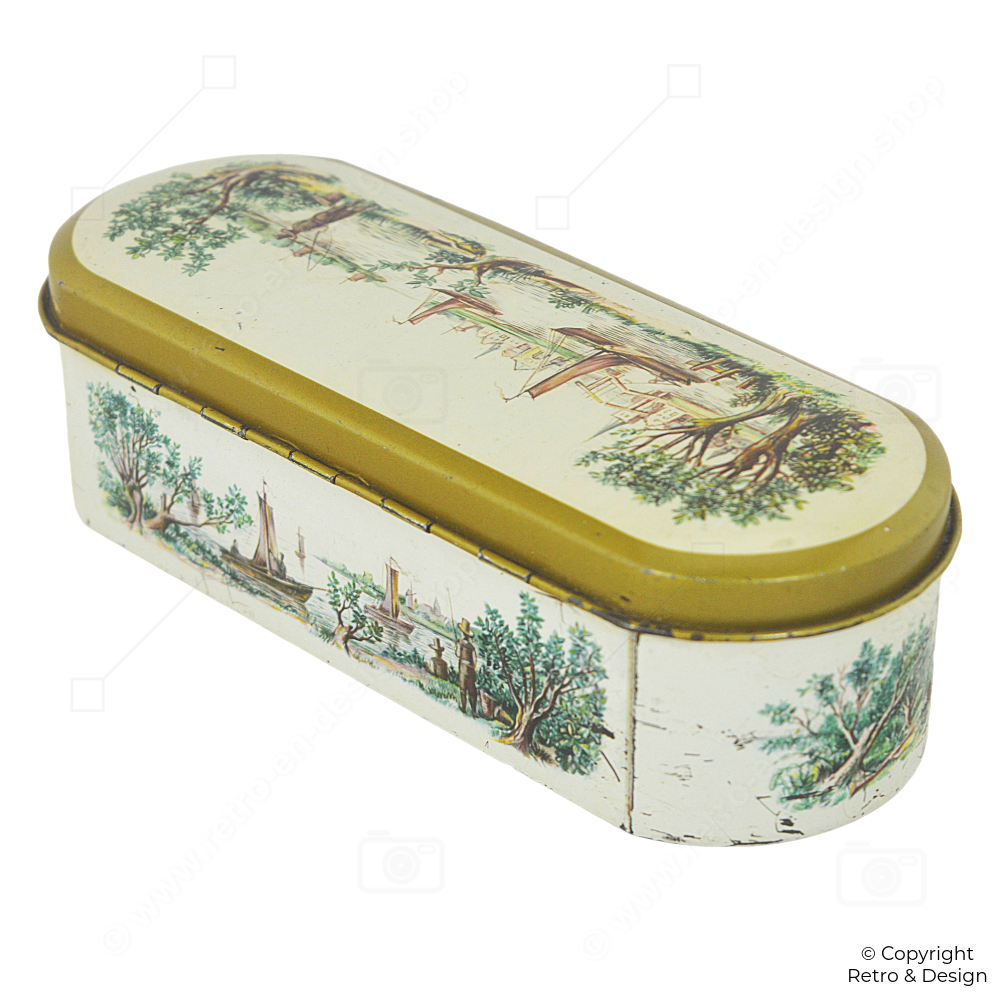 Boîte à Cuillères à Thé Vintage Douwe Egberts (1954) – Doublure Rouge & Motifs de Voiliers