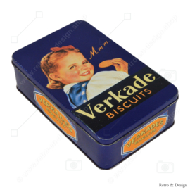 Lata de galletas azul vintage con niña. M m m.. Galletas Verkade