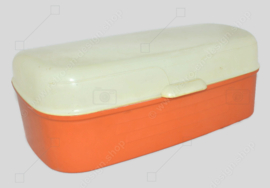 Vintage Curver plastic broodtrommel in oranje met witte klep