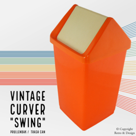 Vintage Poubelle "Swing" des années 1970 de Curver : Un Morceau Intemporel d'Histoire en Orange/Blanc