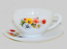 Vintage cup and saucer with pattern "Anemones" by Arcopal France