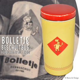 "Lata nostálgica de Bolletje para galletas con el icónico logo del panadero: ¡Lleva a casa un pedazo de la tradición de la panadería holandesa!"