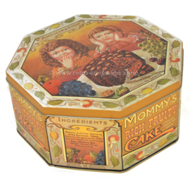 Large vintage octagonal tin for Mommy's Rich Fruity Cake