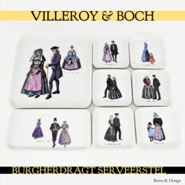 "Burgherdragt Serveerstel", achtdelig gebakstel van porselein vervaardigd door Villeroy en Boch