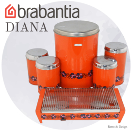 Set van zes vintage Brabantia artikelen met bloemendecor "Diana"