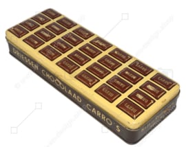 Langwerpige brocante blikken doos met reliëfdeksel voor Carro's, chocolaad van DRIESSEN