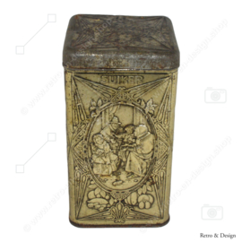 Antique tin for sugar with pouring lid and embossed embossed decorations by De Gruyter