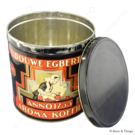 Round cylindrical stock tin for coffee, Douwe Egberts anno 1753 aroma coffee