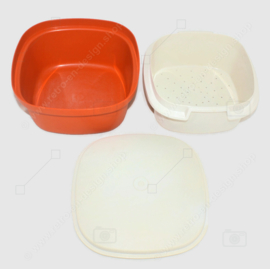 Multi-servidor Tupperware vintage con tapa marrón anaranjado cremoso y blanco, 1973