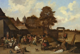 Boite étain vintage de De Beukelaer avec tableau Le mariage du fermier de David Teniers