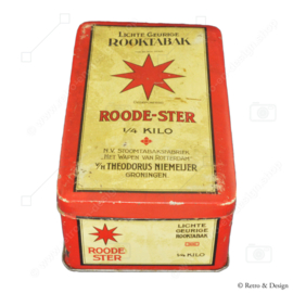Vintage blik voor tabak van Niemeijer “Roode-Ster Lichte Geurige Rooktabak”