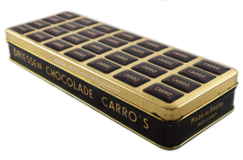 Elongated tin with embossed lid for Carros, chocolates by DRIESSEN