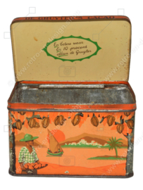 Rectangular vintage cocoa tin with hinged lid, "De Gruyter's cocoa", Orange brand