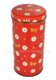 Lata de galletas vintage roja hecha por ARK con flores, mariposas y estrellas