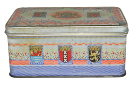 Lata rectangular con imagen de 12 escudos provinciales holandeses en mosaico de De Gruyter