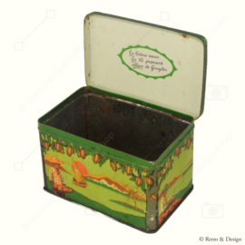 Rectangular vintage cocoa tin with hinged lid, "De Gruyter's cocoa", Groenmerk