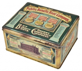Vintage blik van de Public Benefit Boot Company