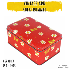 Rode Vintage Trommel voor Koek van ARK met Bloem- en Vlinderdecor