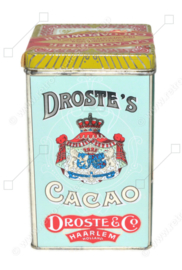 Square vintage cocoa tin with a loose lid, "Droste's Cacao", Two Haarlem Girls