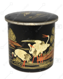 Lata vintage redonda para té o cacao de De Gruyter decorada con varios pájaros orientales
