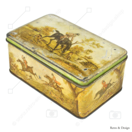 Vintage tin by De Gruyter with horses and an English hunting scene, fox hunting