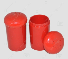 Vintage red Emsa pepper and salt set in white holder