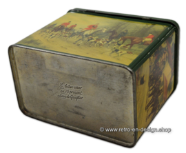 Boîte à thé vintage de 'De Gruyter' avec des images d'une scène de chasse