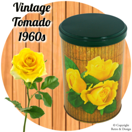 "Prachtig Vintage Tomado Blik met gele roos: Een Tijdloos Stuk Nederlands Erfgoed"
