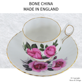 Tasse à thé en Bone China Vintage avec sous-tasse (Roses roses) – Fabriqué en Angleterre