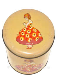 Vintage beschuit of koekblik met los deksel "Paula" van bakker Paul C. Kaiser