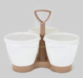 Tupperware Condimate Set, carrito marrón claro con tazas blancas