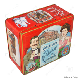 "Erwecken Sie Nostalgie zum Leben: Vintage Van Nelles Dampfkaffeerösterei und Teegeschäft Blechdose"