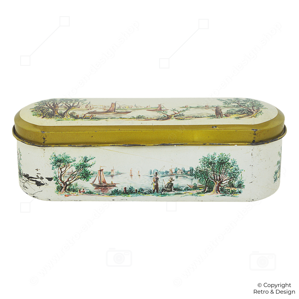 Boîte à Cuillères à Thé Vintage Douwe Egberts (1954) – Doublure Rouge & Motifs de Voiliers