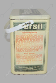 Rectangular retro-vintage tin by Persil for self-acting detergent, with the inscription: Washes everything!