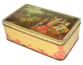Vintage romantische Keksdose mit einer Darstellung der alten Malerei