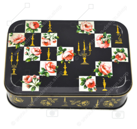 Vintage biscuit tin from Verkade with roses and candlesticks