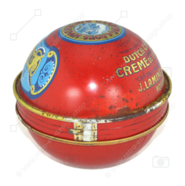 Red spherical metal box, in the shape of an Edam cheese ball by J. Laming & Sons, Rotterdam