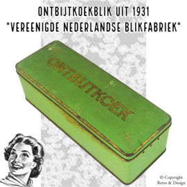 Groene Brocante Blikken Koektrommel bedrukt met Gouden Letters voor Ontbijtkoek