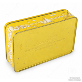 Vintage Verkade Biscuit Tin 1981 – Yellow Dutch Landscape Tin with Windmill and Farmhouses