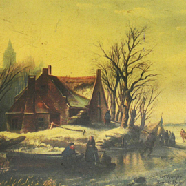 Lata de Galletas de Vereenigde Nederlandsche Blikfabrieken con Paisaje Invernal de Jan Jacob Spöhler – Años 60