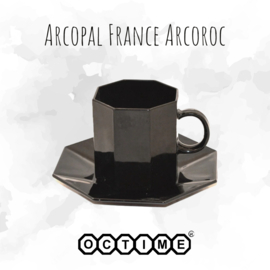 Kaffeetasse und Untertasse von Arcoroc France, Octime-Schwarz