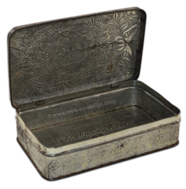 Rectangular biscuit tin by Hille with the logo of an elephant, butterflies and flowers