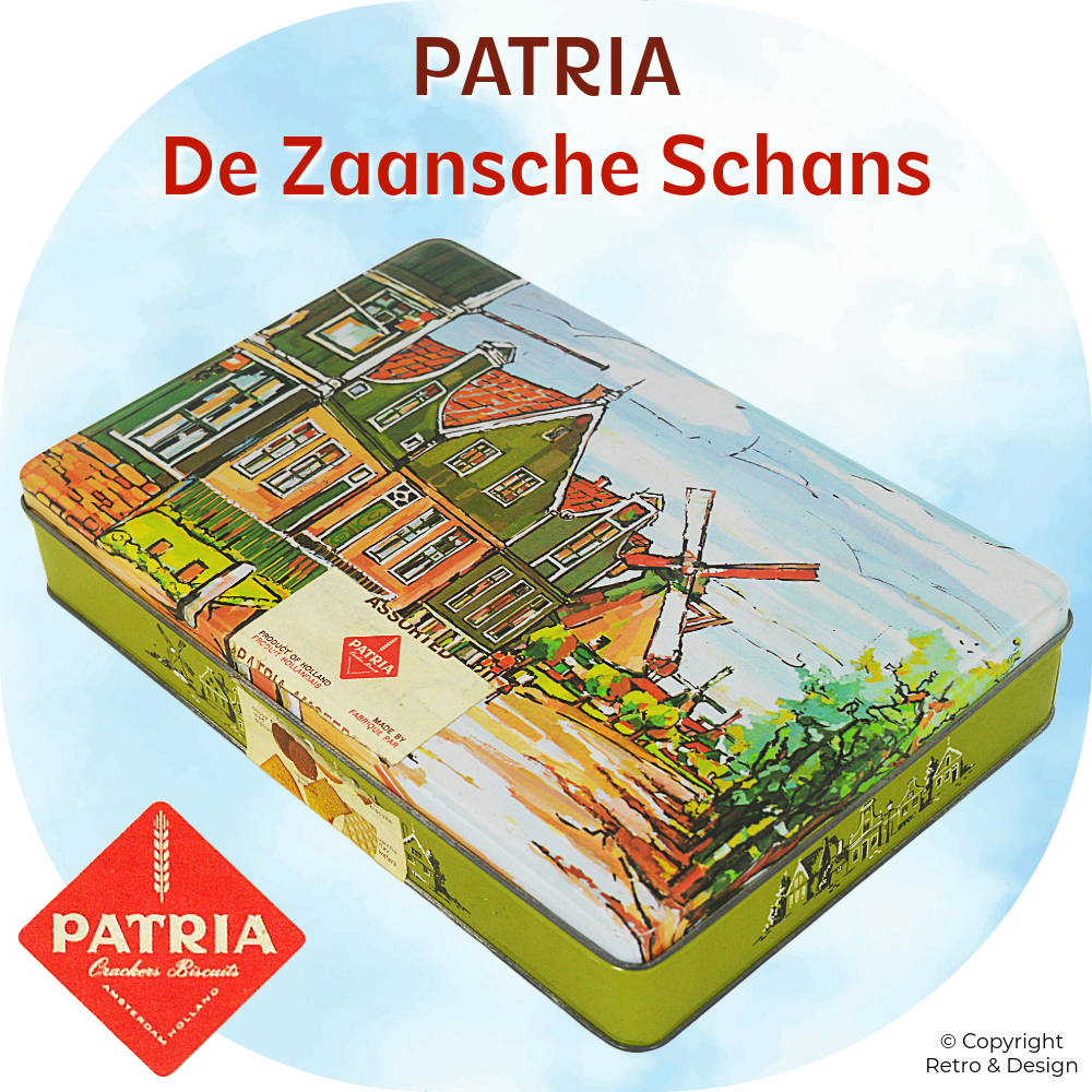 Vintage Patria Biscuit Tin with Atmospheric Zaanse Schans Illustration