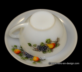 Tea cup or soup bowl, Arcopal Fruits de France, with saucer