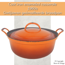 Cazuela Icónica Vintage de Hierro Fundido Naranja – Diseño Retro de los Años 60